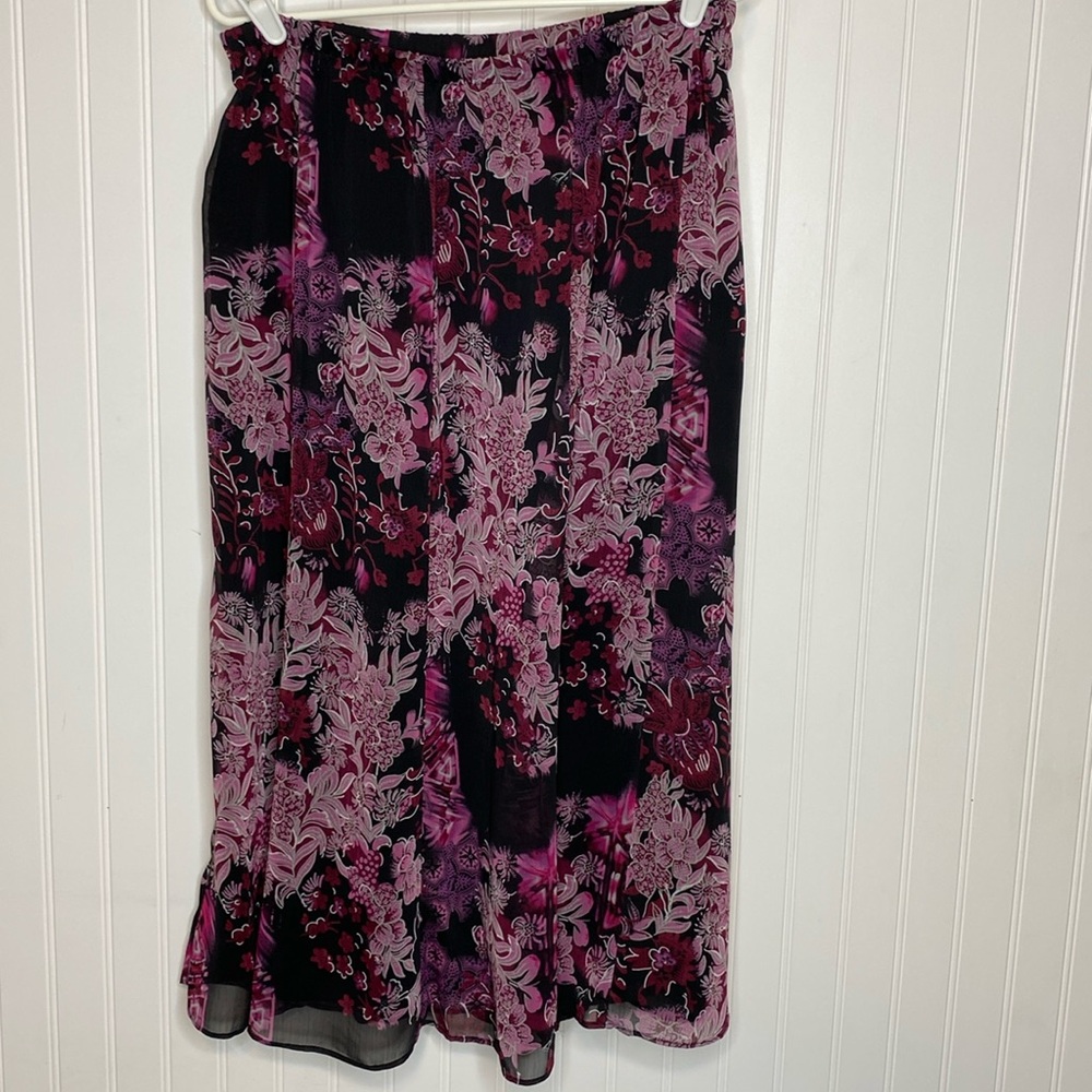 TanJay Size 12 Floral Black and Pink Women's Skirt